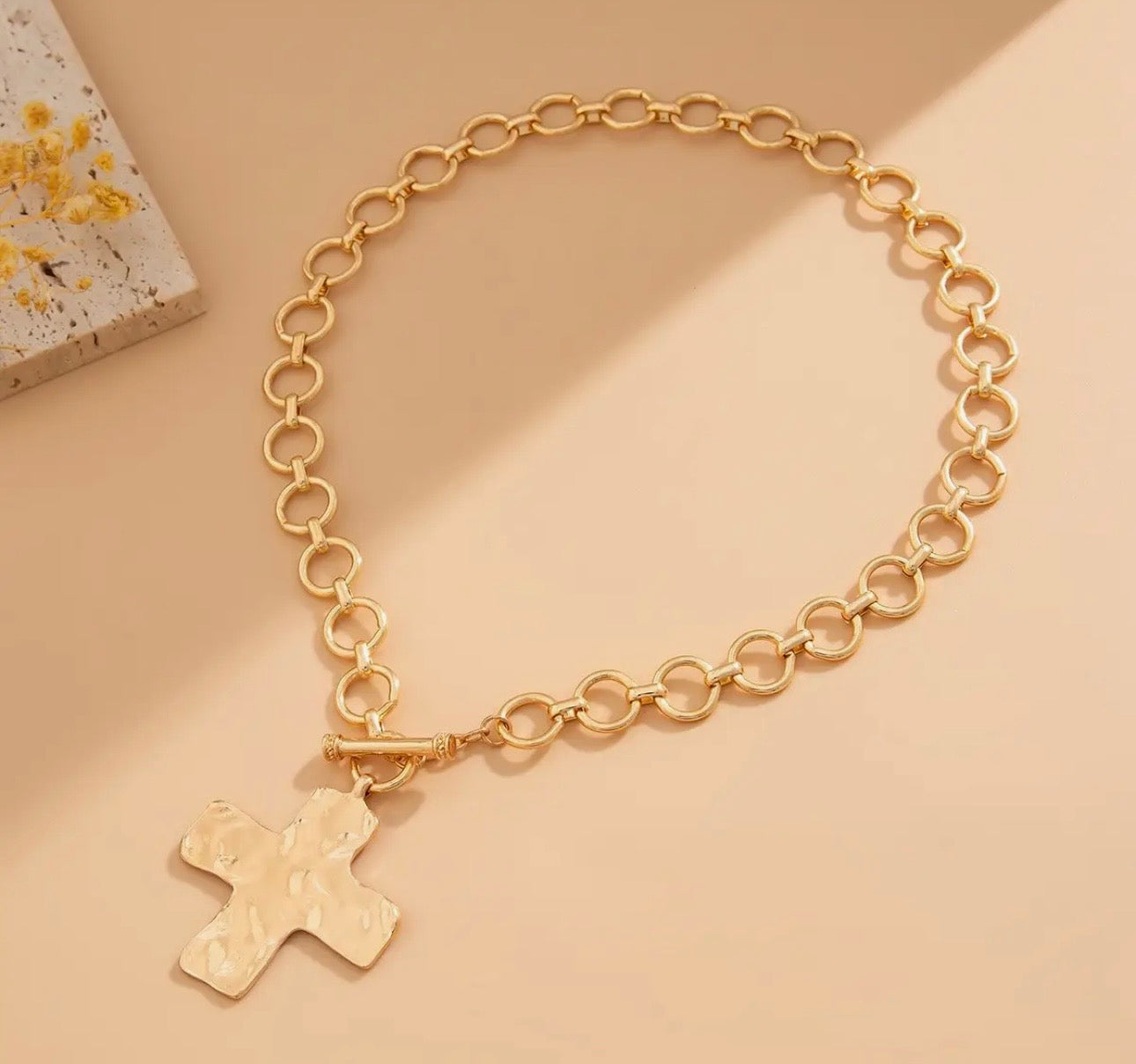 Gold Chunky Cross Necklace