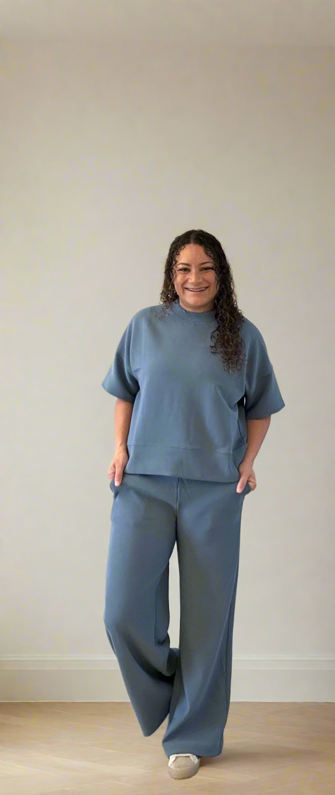 Emily Blue Ribbed Top & Pants Set