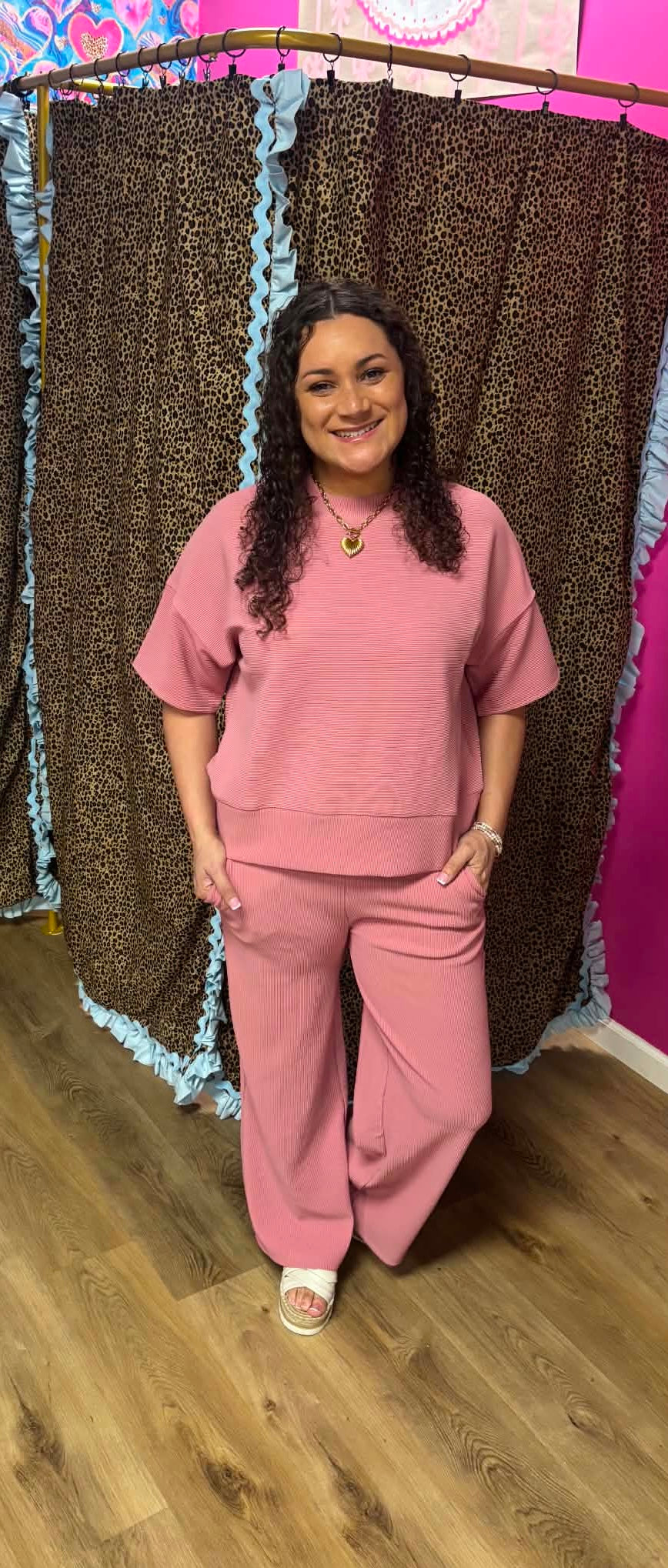 Dusty Rose Ribbed Zenana Pants Set