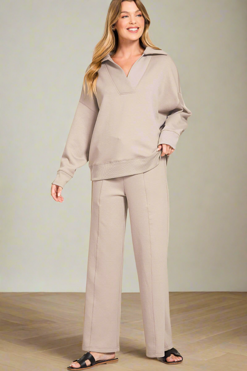 Tan Scuba Top & Pants Set