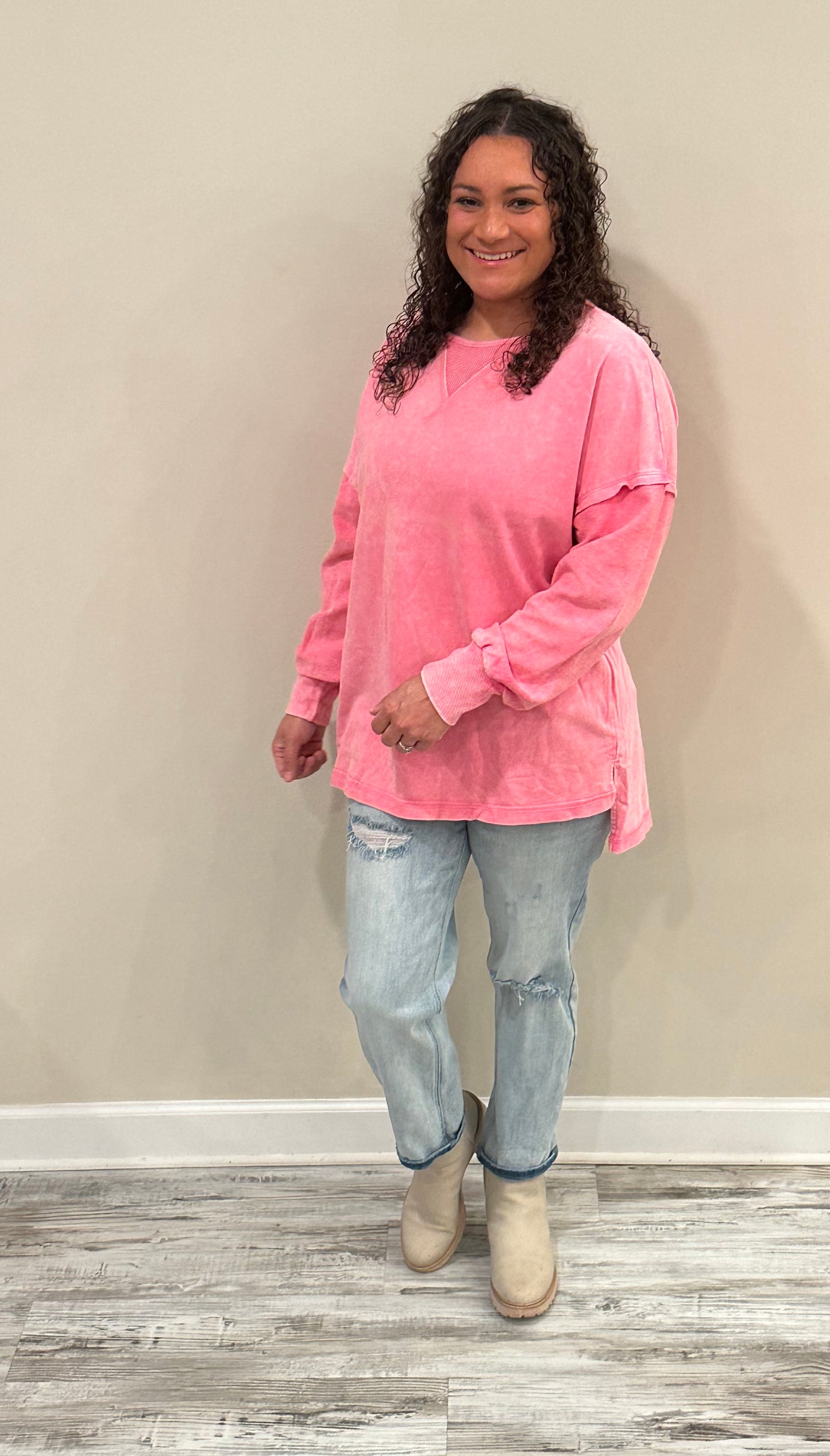 Pink Acid Wash Oversized Top