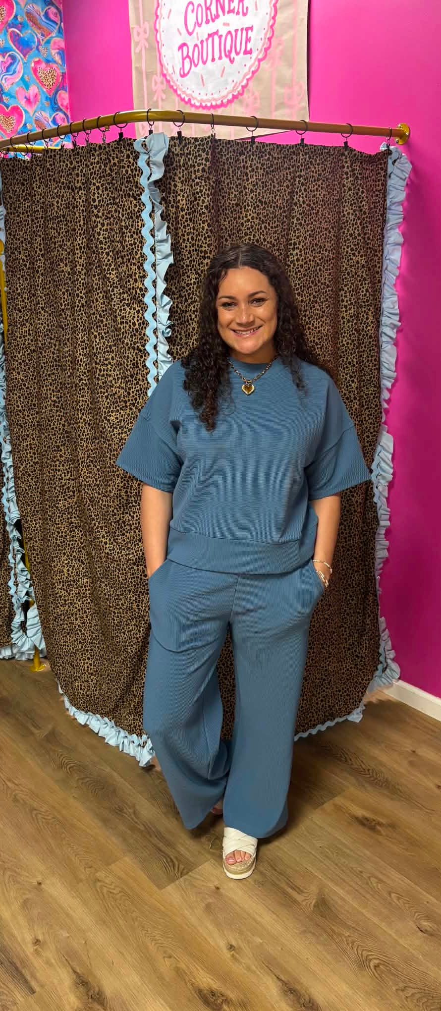 Dusty Blue Ribbed Zenana Pants Set