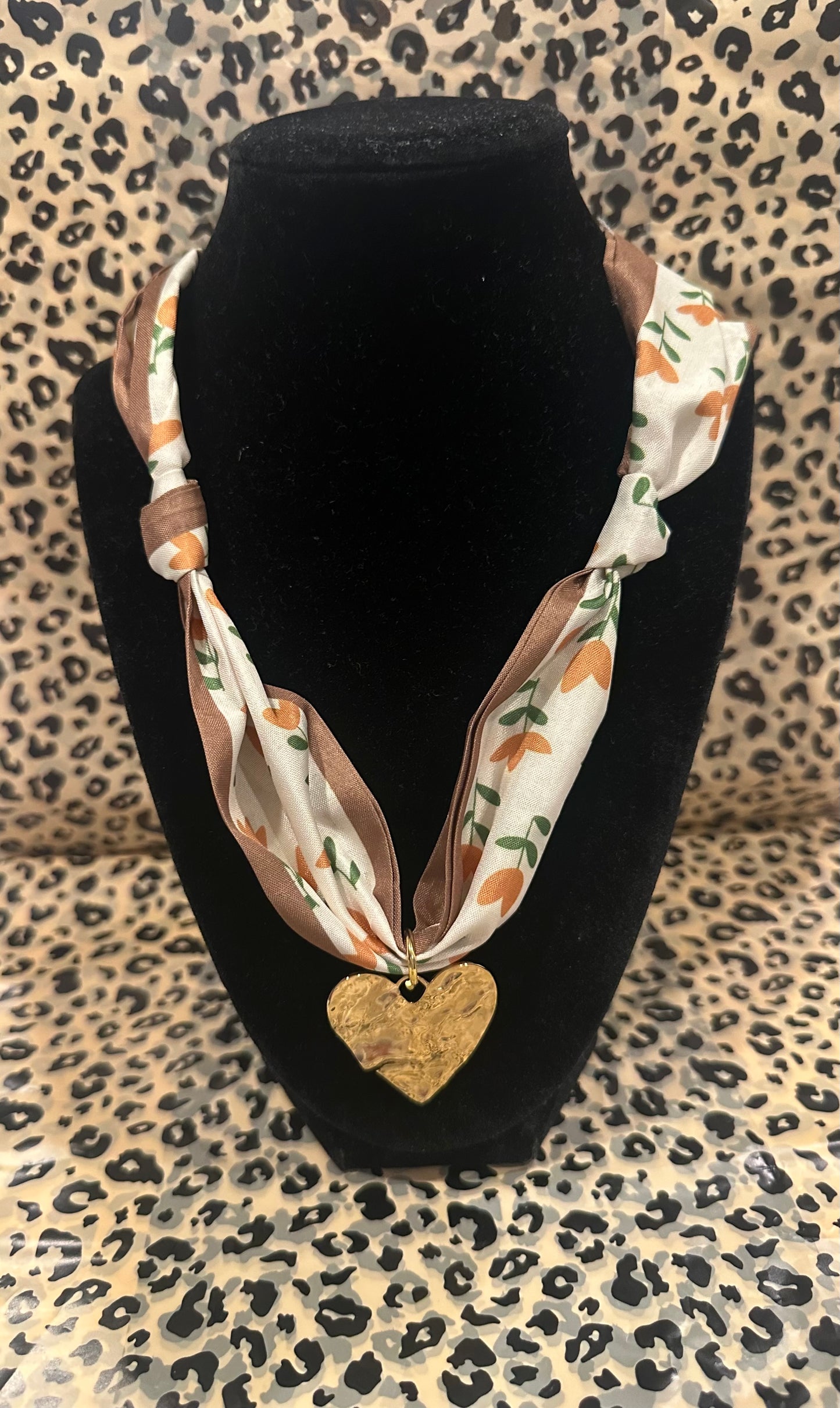 Brown Heart Scarf Necklace