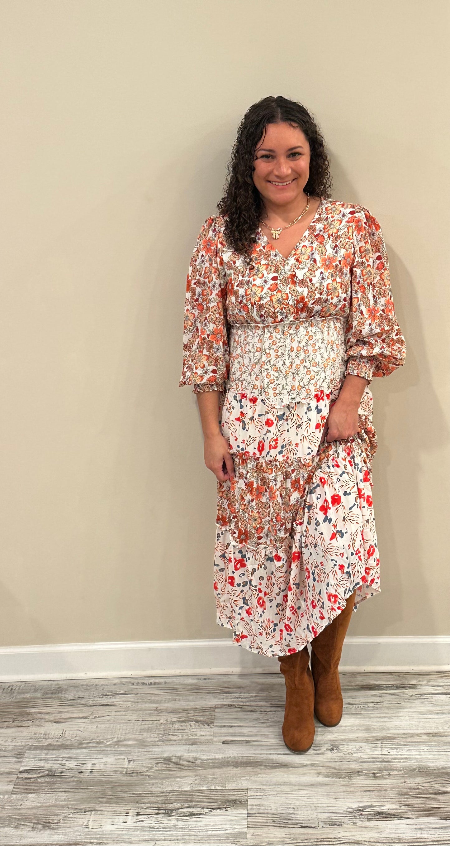 Floral lined fall dress