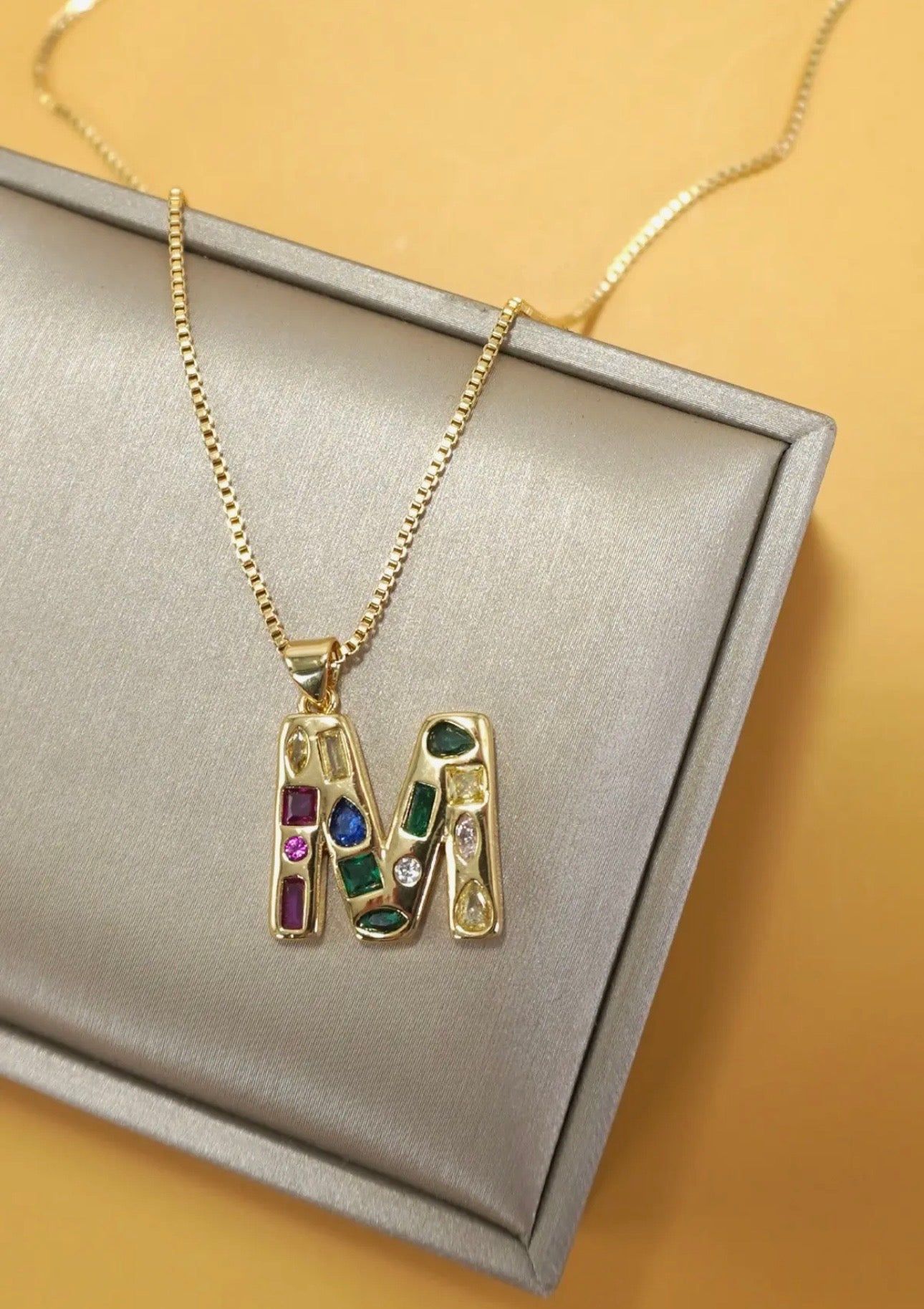 Initial Multicolor Rhinestone Necklace