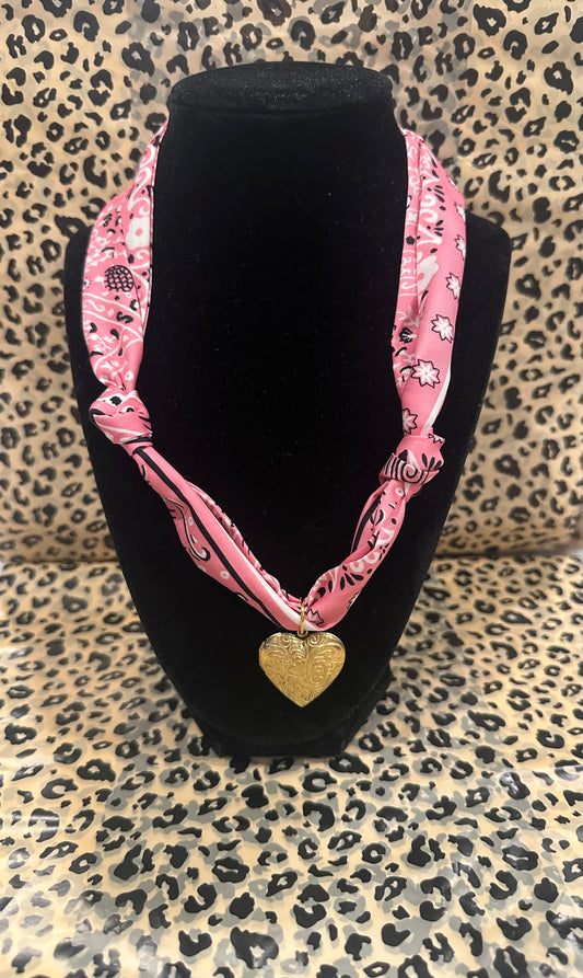 Pink Heart Scarf Necklace