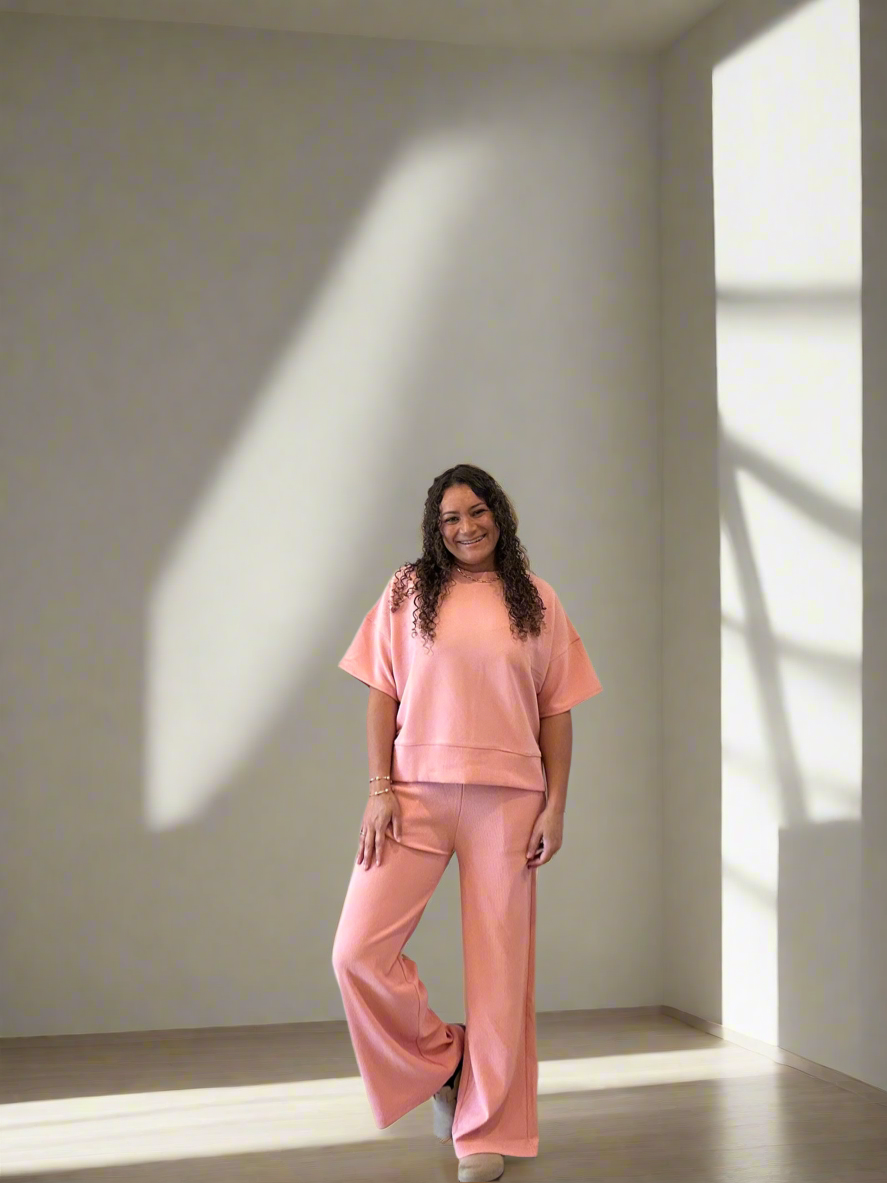 Salmon Pink 2 Piece Ribbed Set