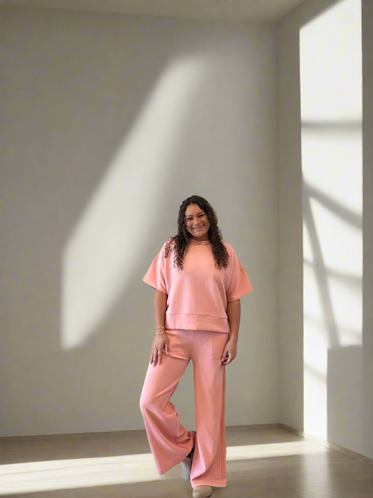 Salmon Pink 2 Piece Ribbed Set