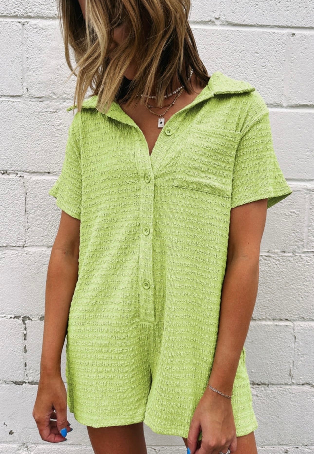 Green Oversized Romper with Pockets