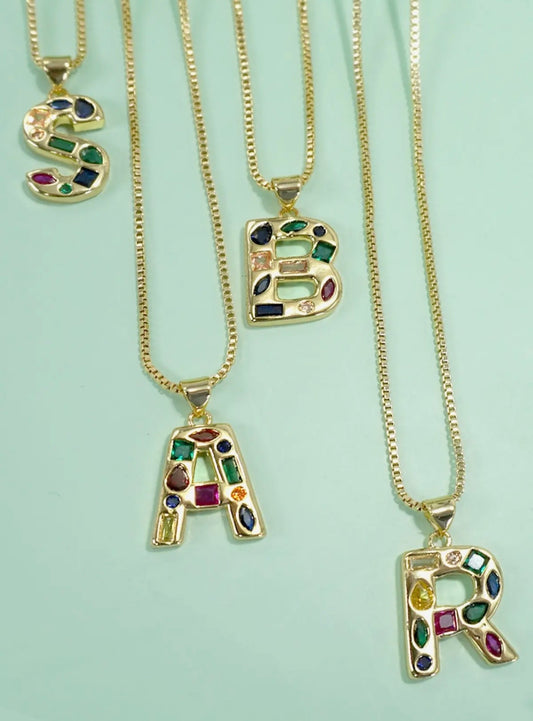 Initial Multicolor Rhinestone Necklace