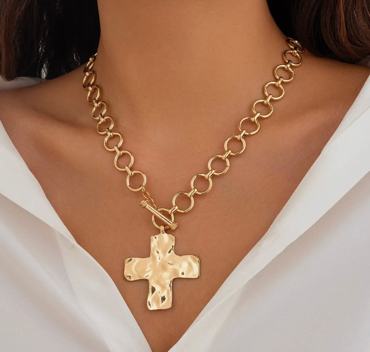 Gold Chunky Cross Necklace