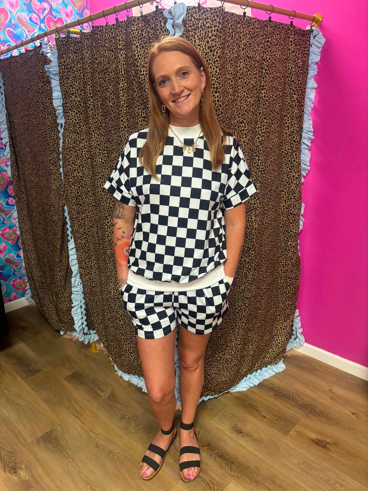 Checkered Mockneck Shorts Set