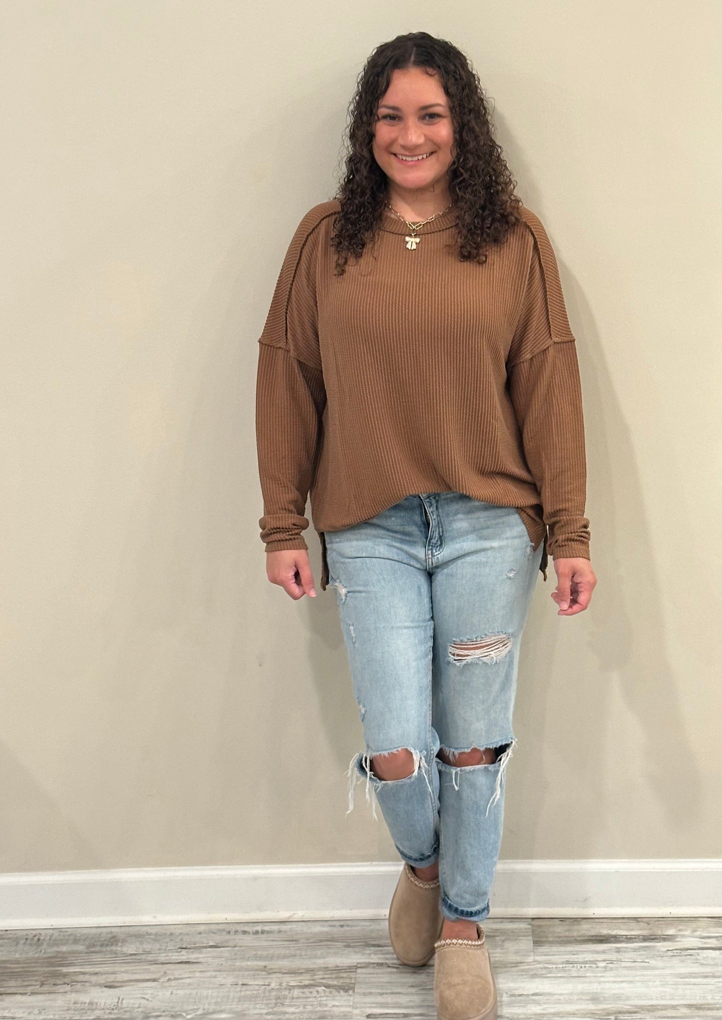 Jaki Brown Ribbed Top