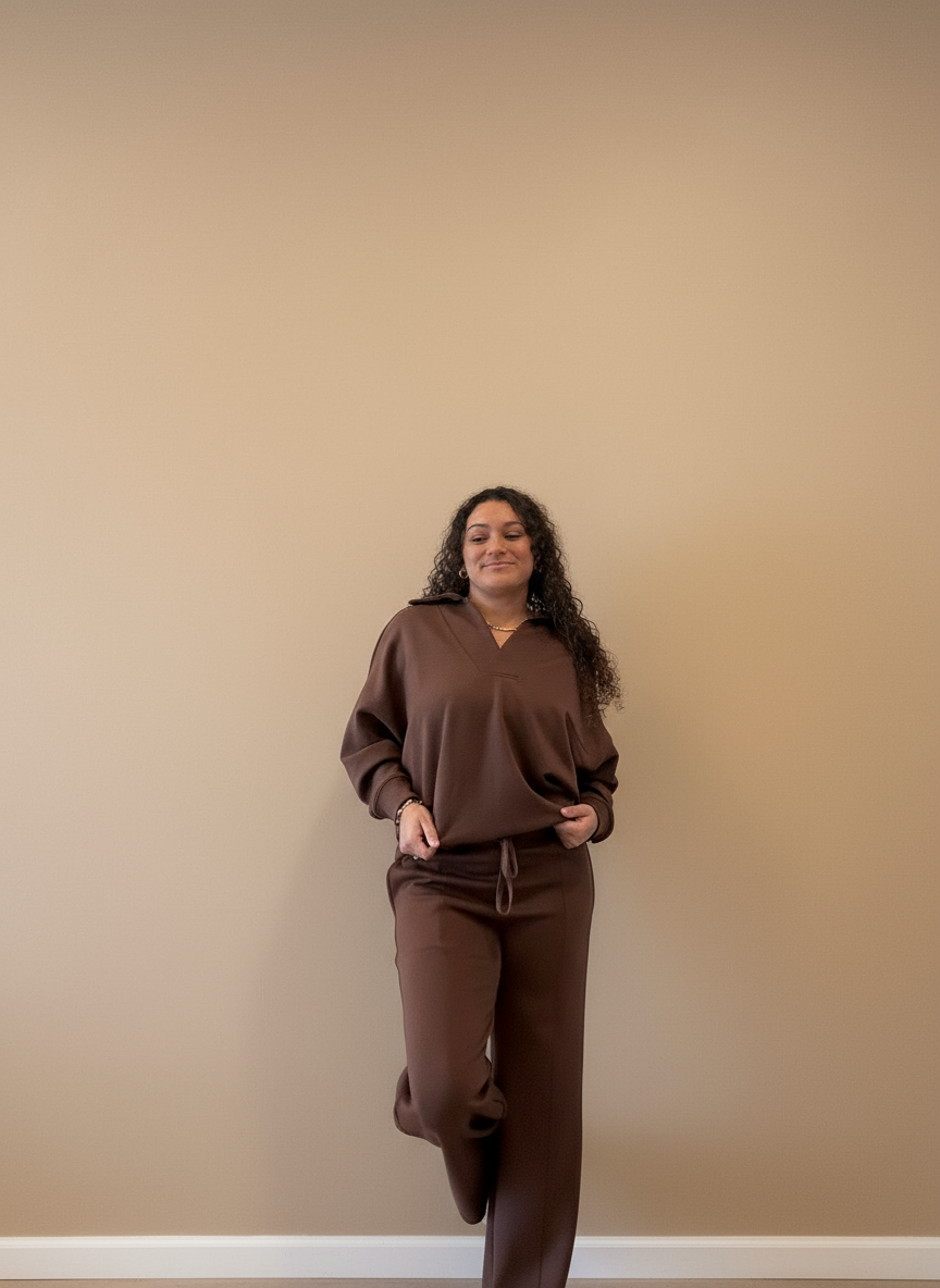 Brown Scuba 2 piece pants set