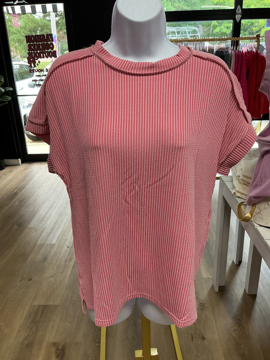 Pink ribbed tee