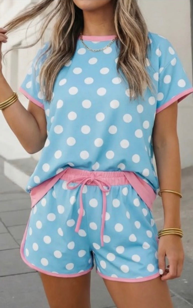 Pink and blue polka dot set