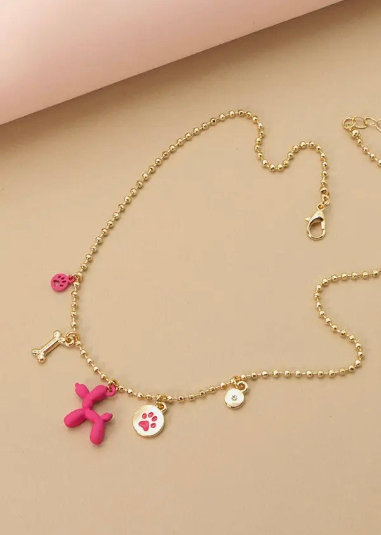 Pink Pup Paw Charm Necklace