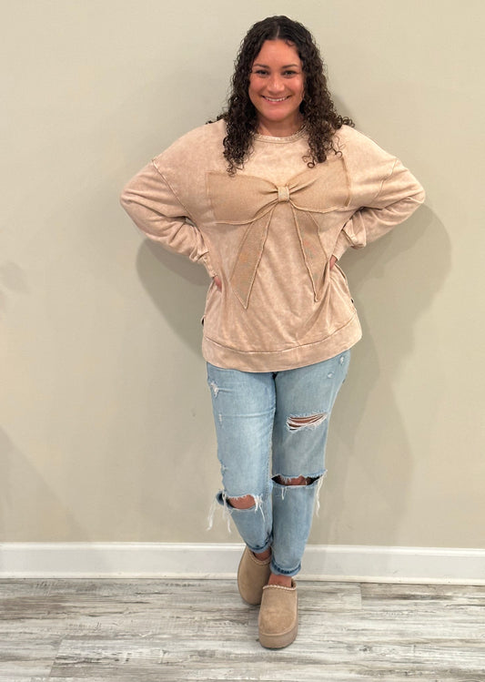 Beige Bow Sweater Top