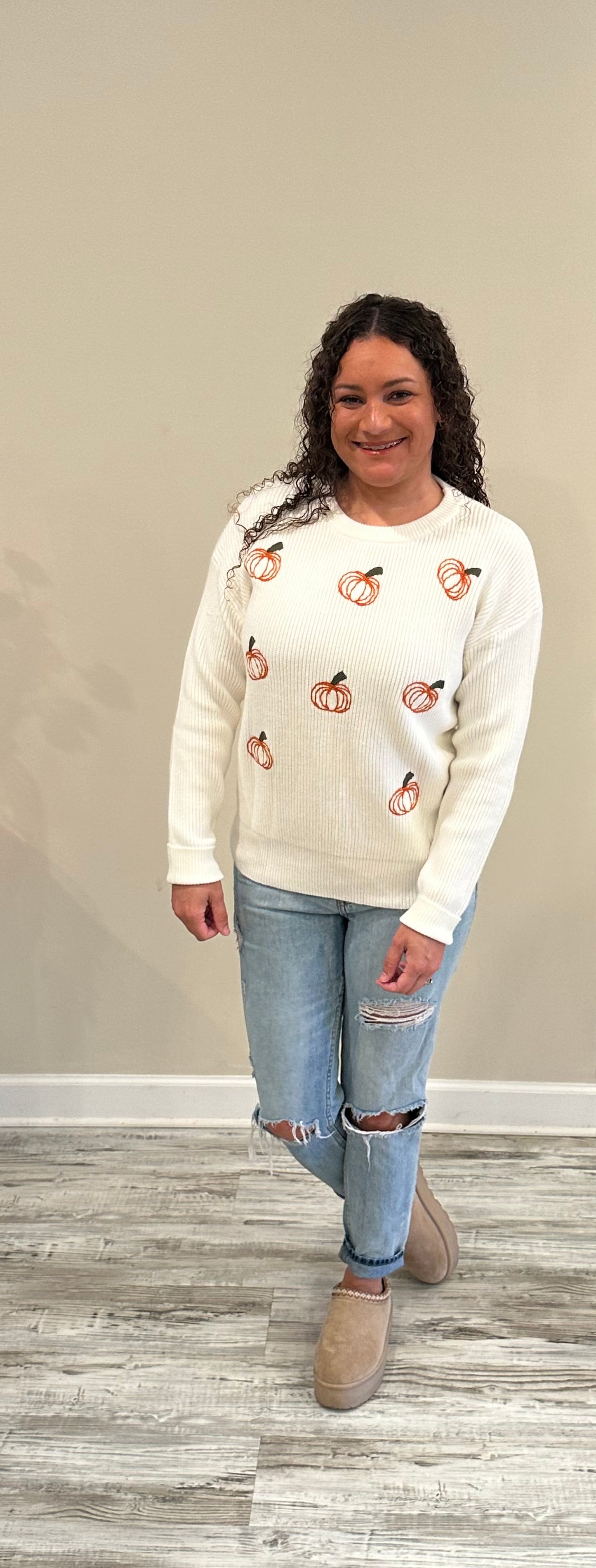 Embroidered Pumpkin Sweater