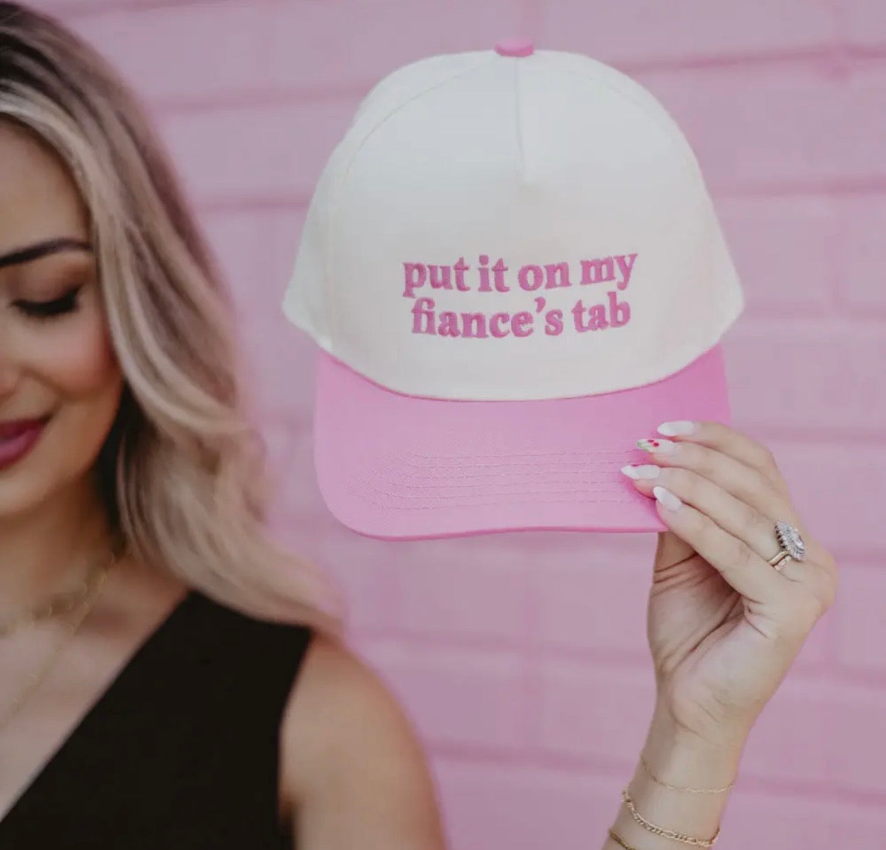 Katydid “Put it on my Fiance’s Tab” trucker hat