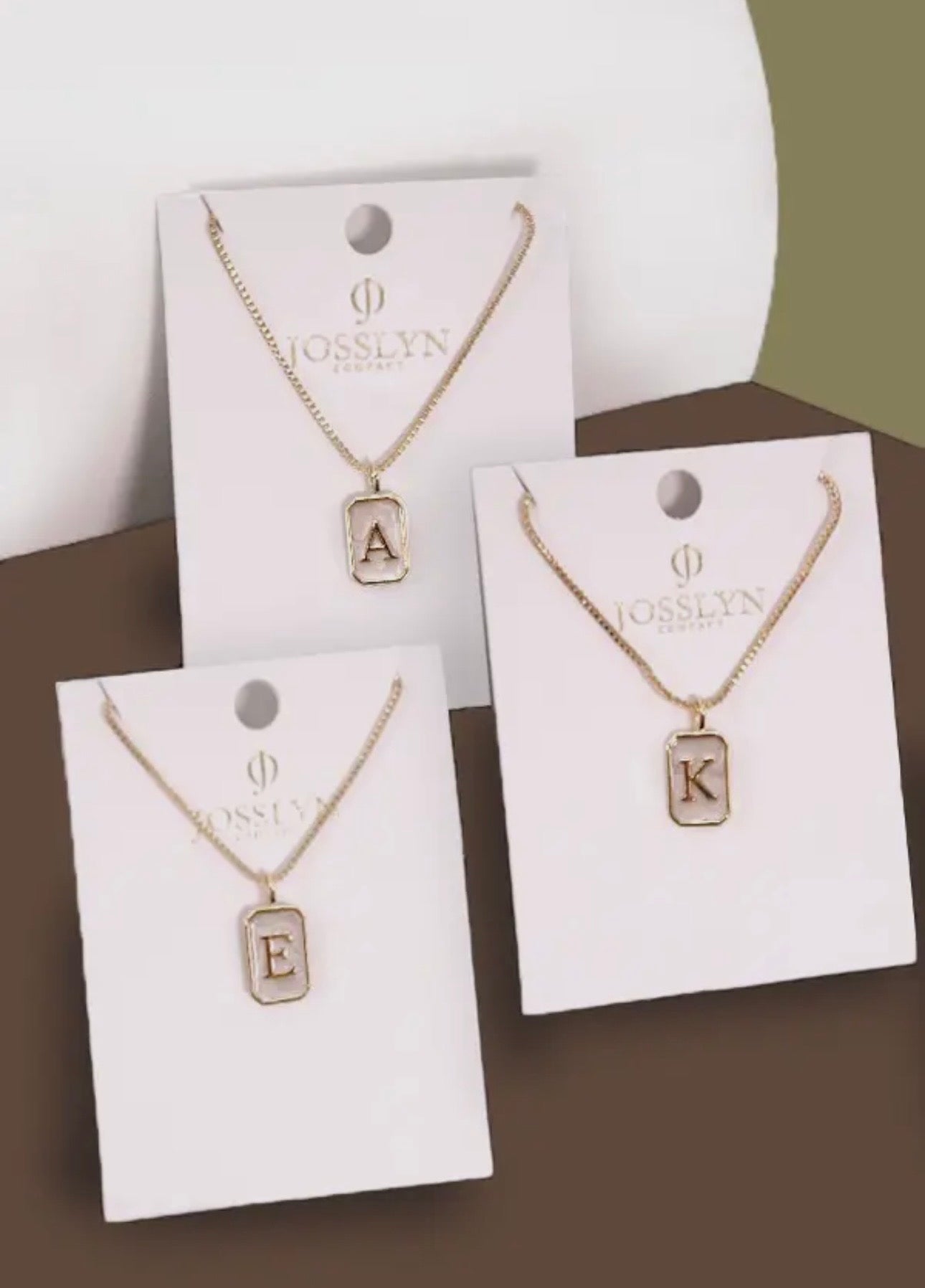 Monogram Initial Rectangle Pearly Charm Necklace