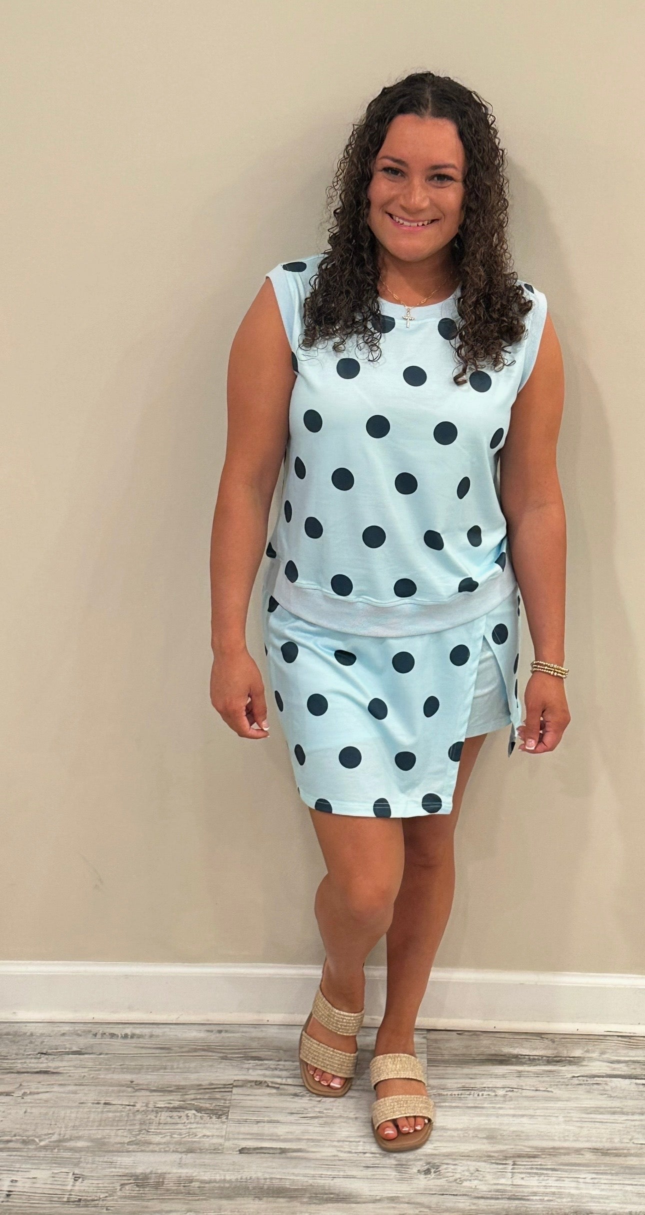 Blue Polka Dot Skort Set