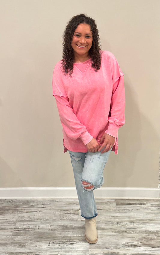 Pink Acid Wash Oversized Top