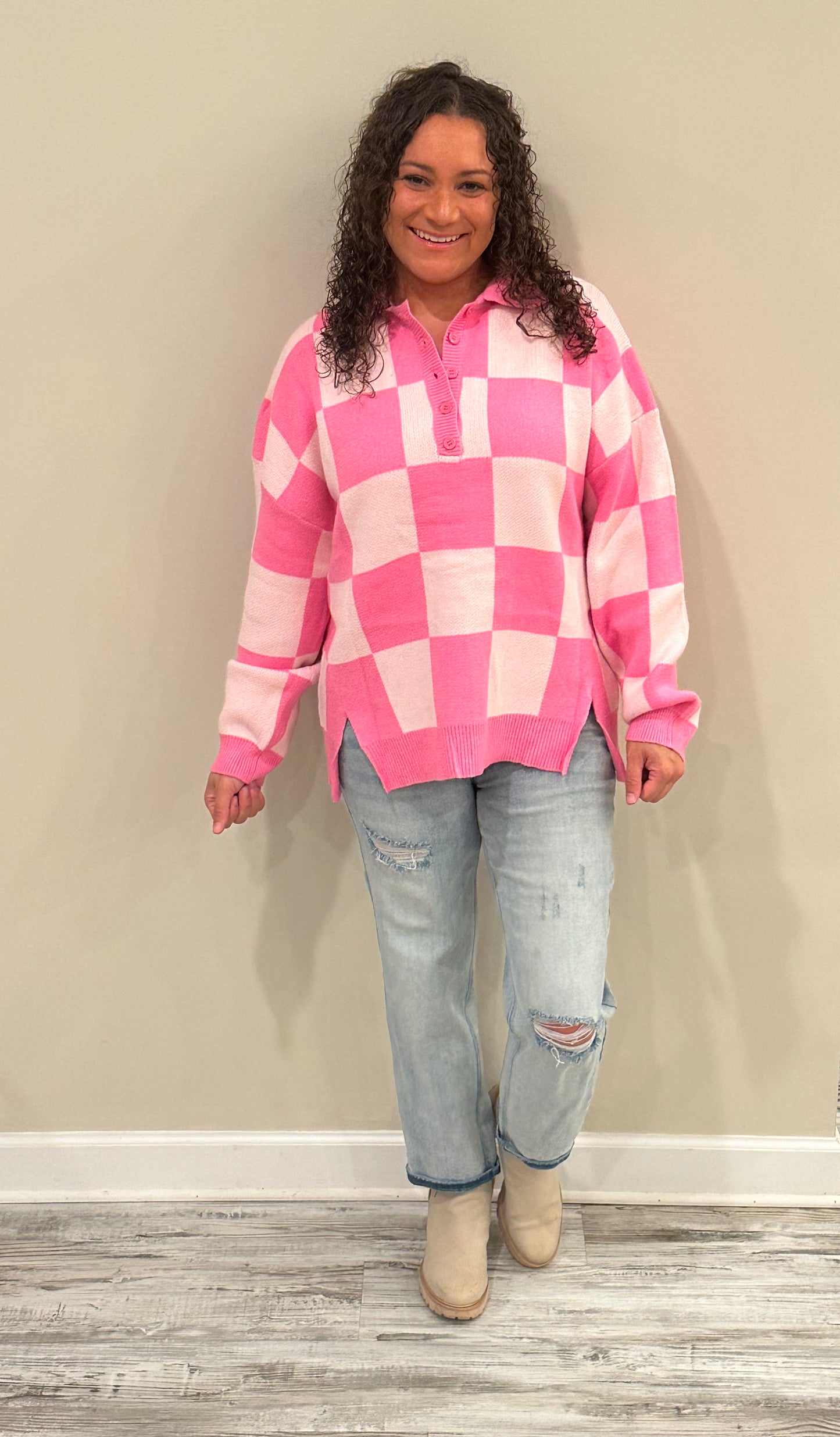 Pink Checkered Sweater