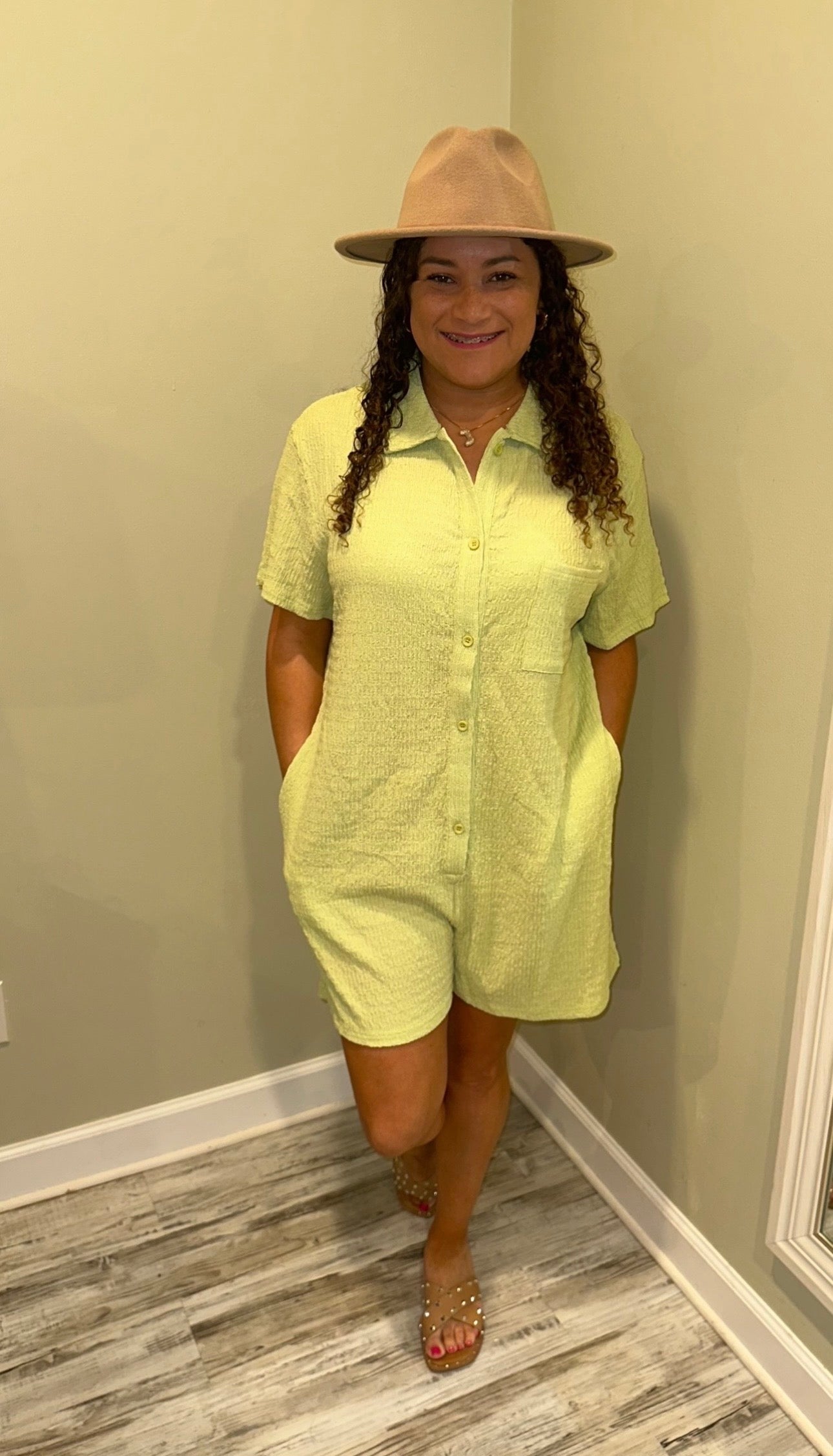 Green Oversized Romper with Pockets