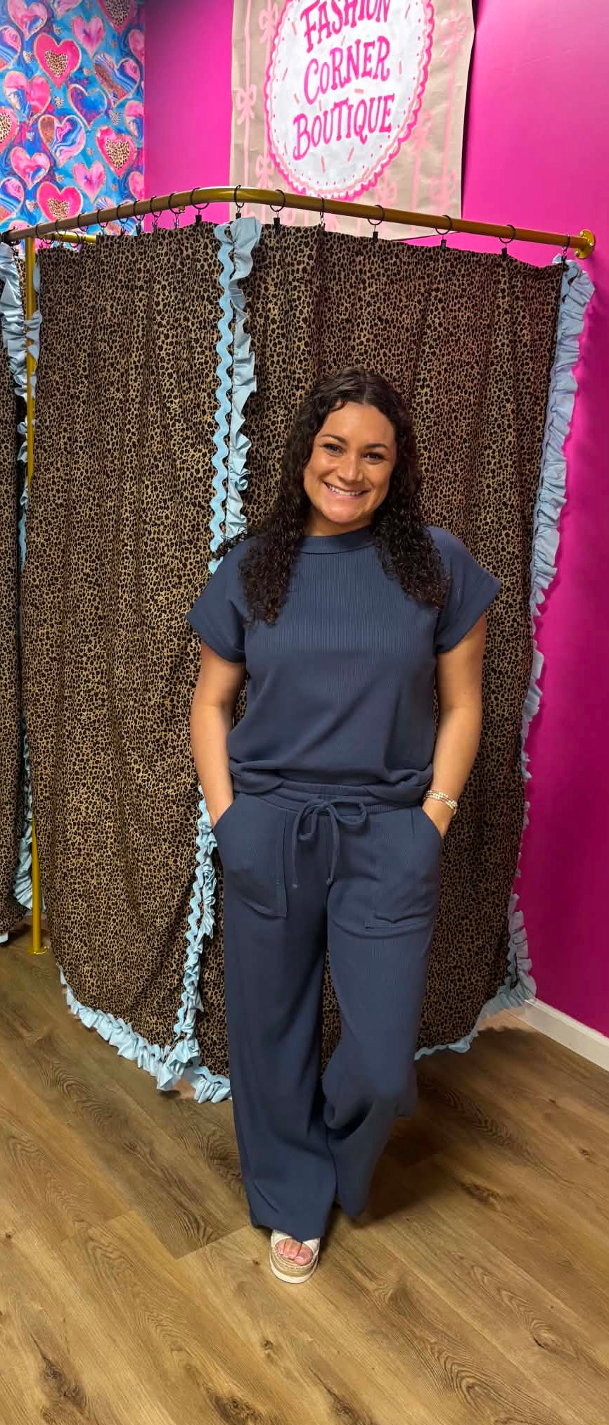 Navy Zenana Pants Set