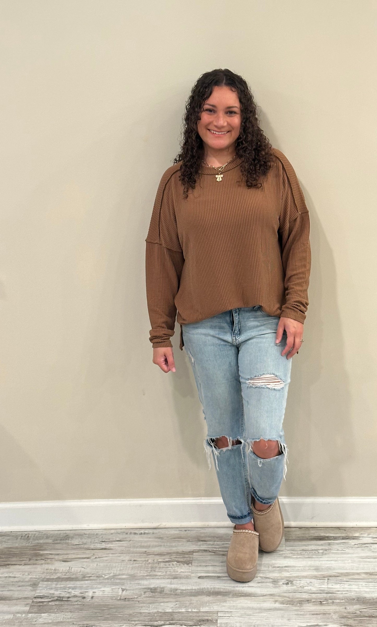 Jaki Brown Ribbed Top