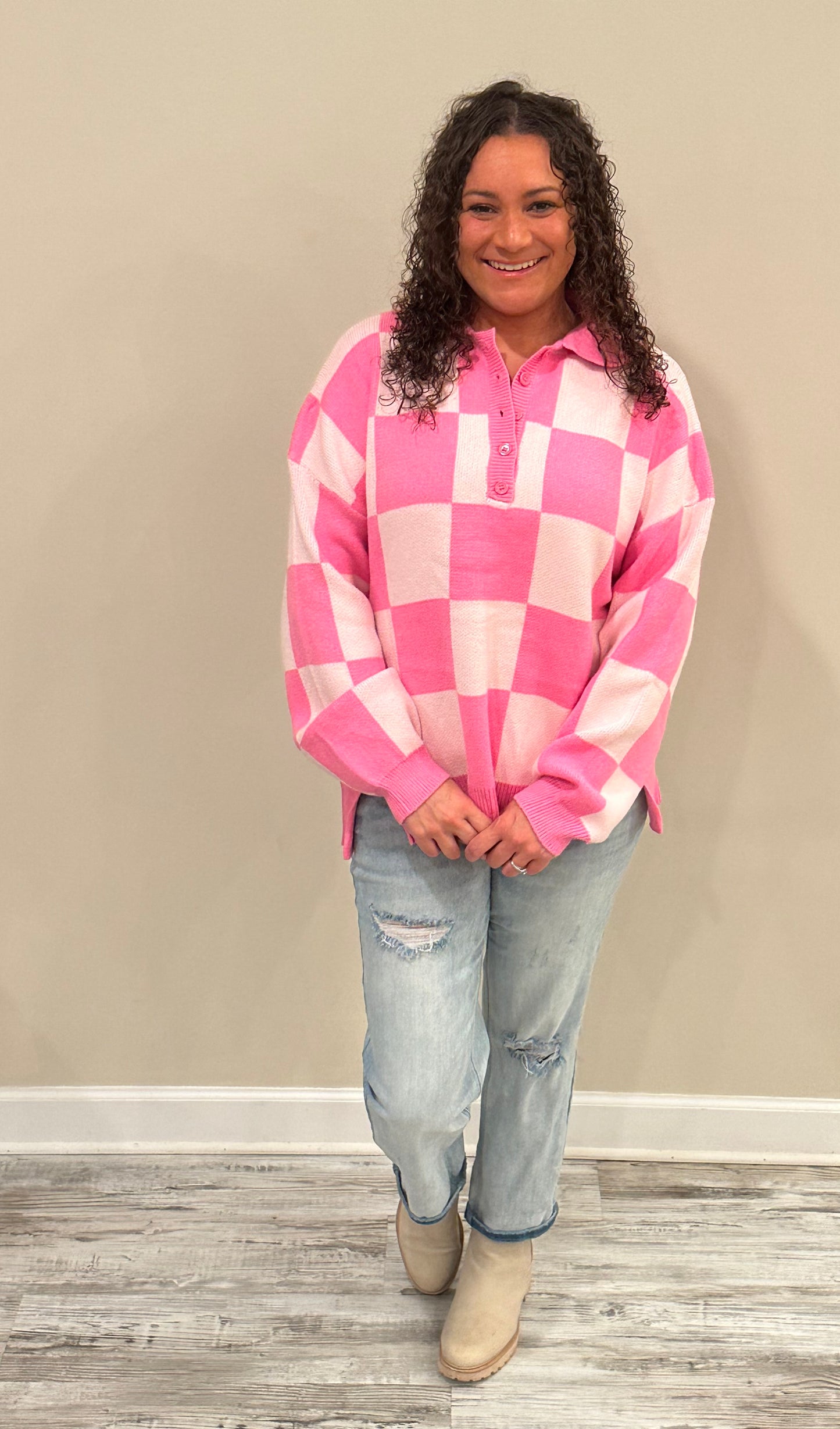 Pink Checkered Sweater