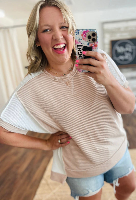 Tan Curvy Ribbed Top