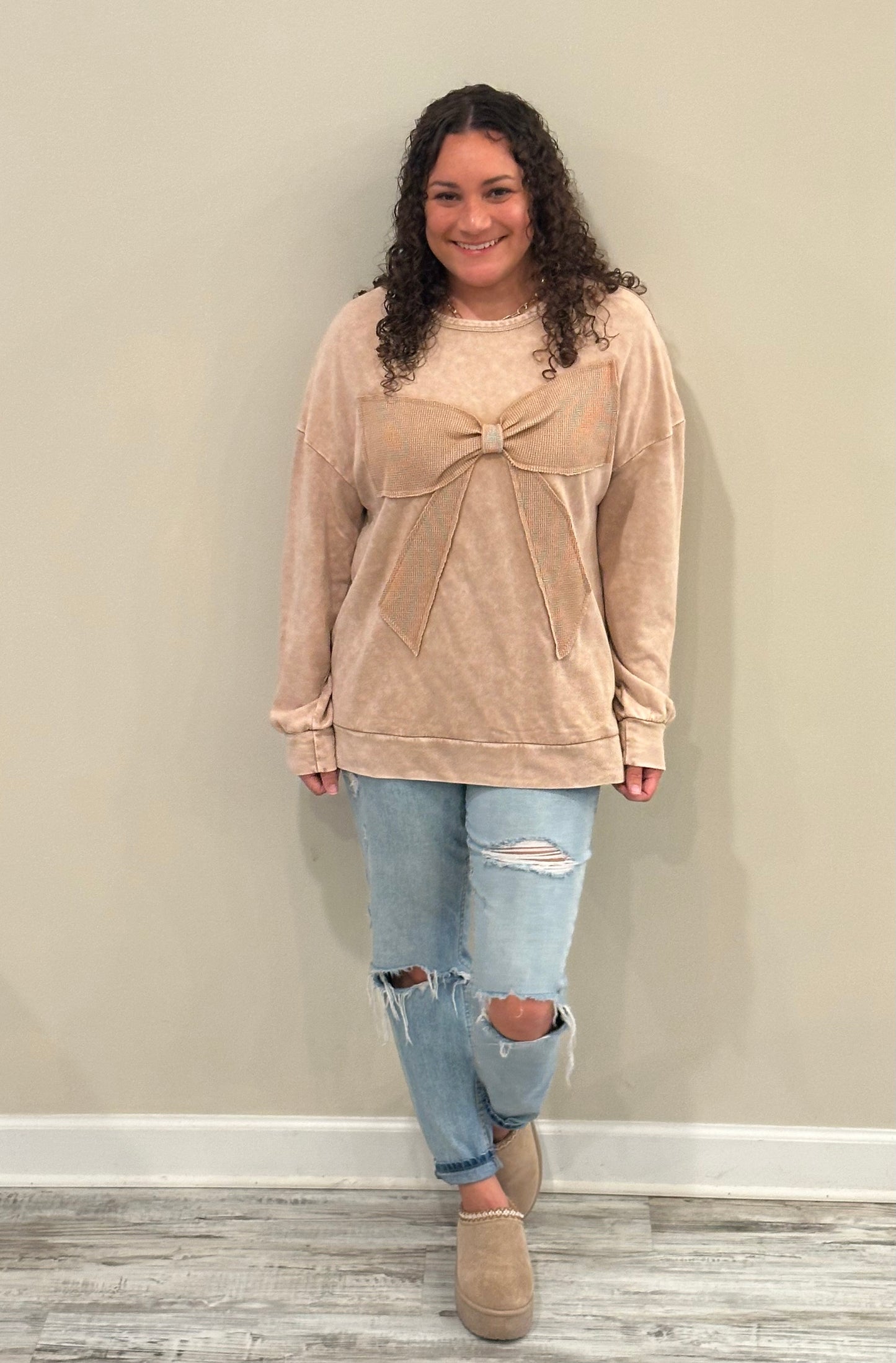 Beige Bow Sweater Top