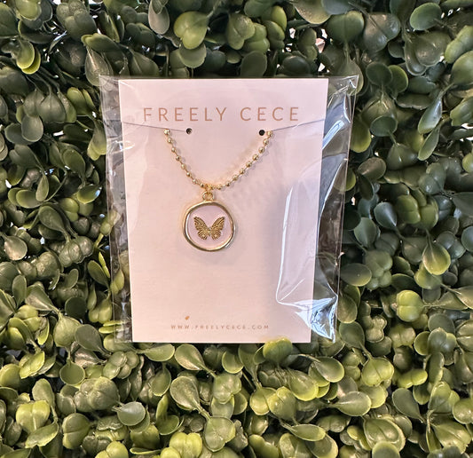 FC White Butterfly Charm Necklace