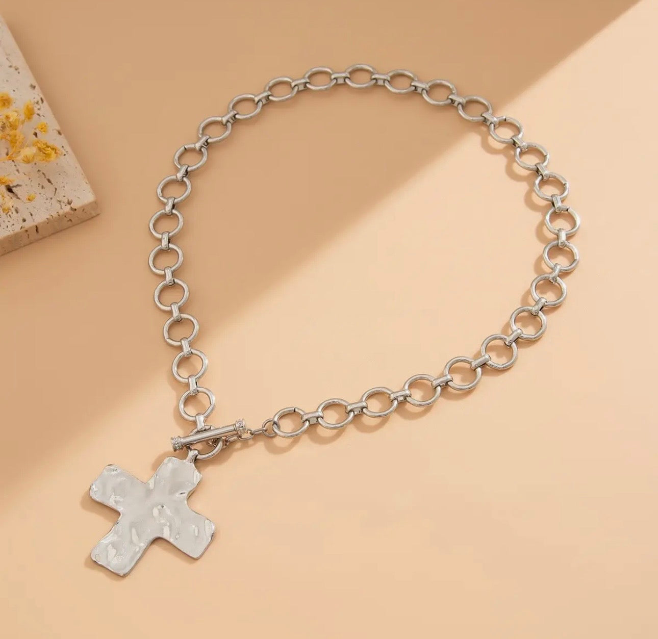 Silver Chunky Cross Necklace
