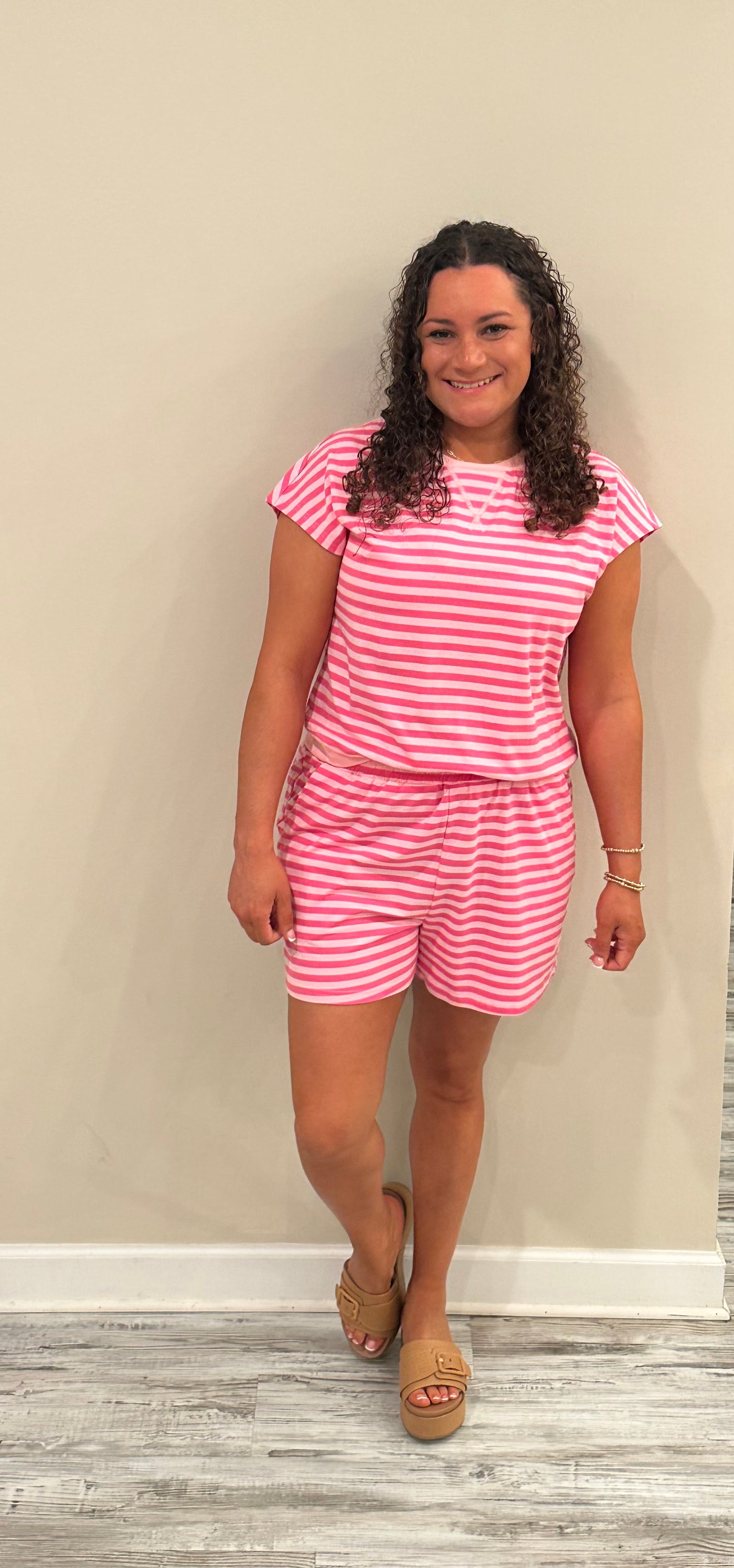 Pink Striped Shorts Set