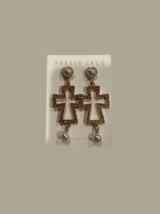 Cross Earrings with Pearls