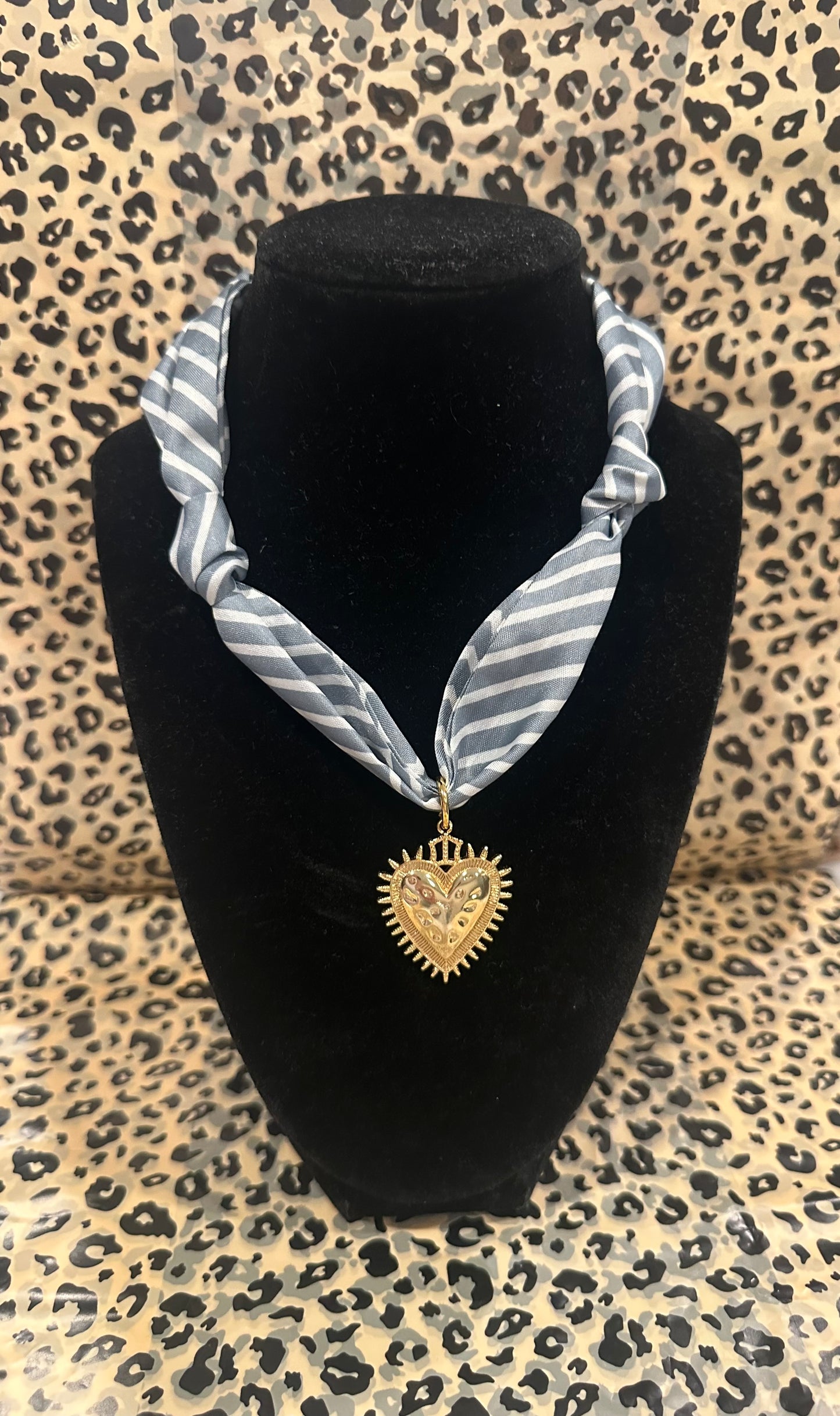 Striped Gray Heart Scarf Necklace