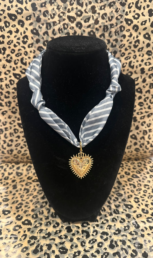 Striped Gray Heart Scarf Necklace