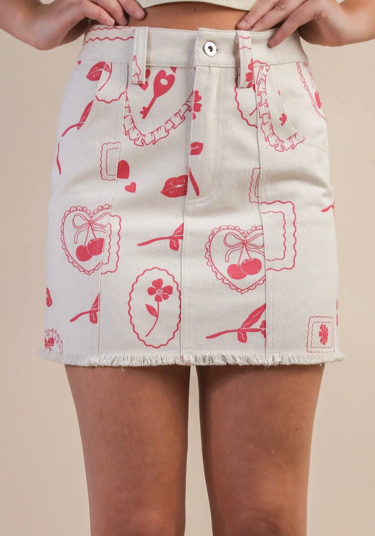 Off White Cherry Skirt
