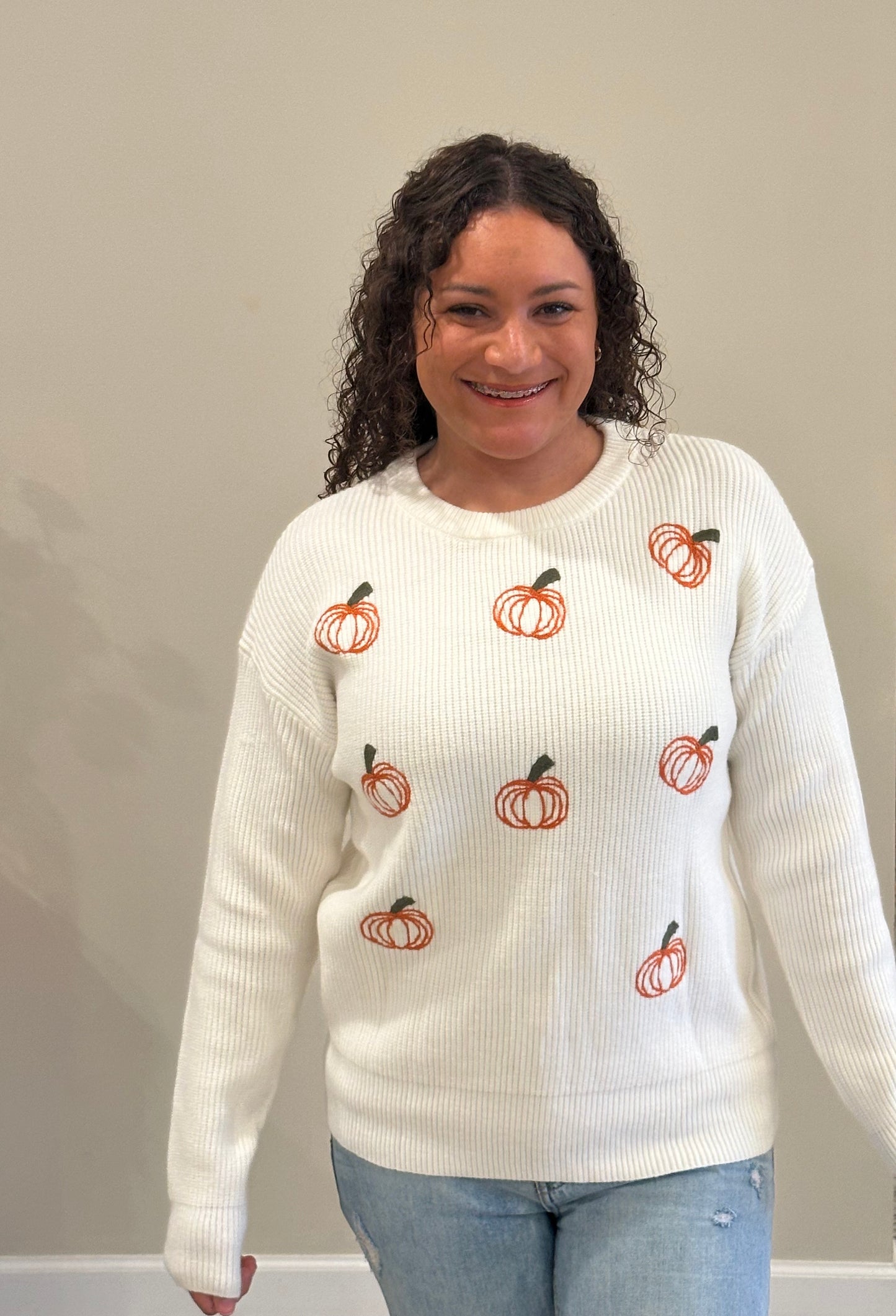 Embroidered Pumpkin Sweater