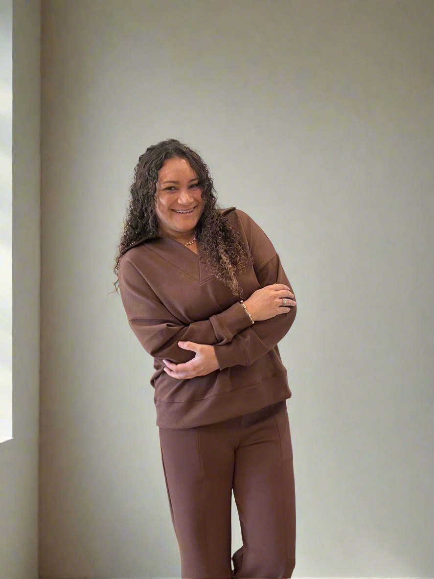 Brown Scuba 2 piece pants set