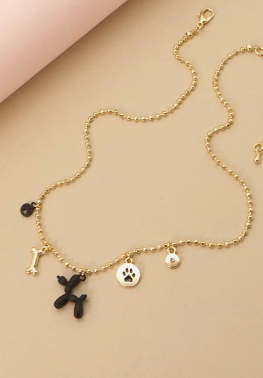 Black Pup Paw Charm Necklace