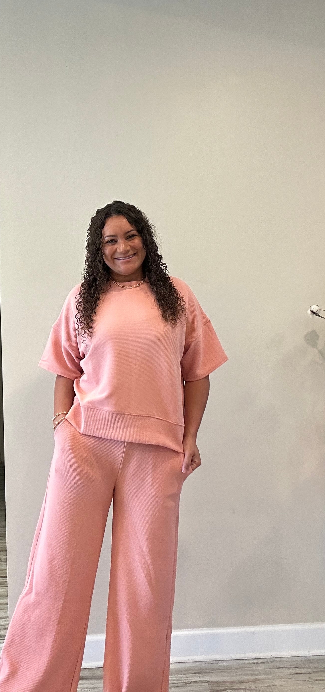 Salmon Pink 2 Piece Ribbed Set