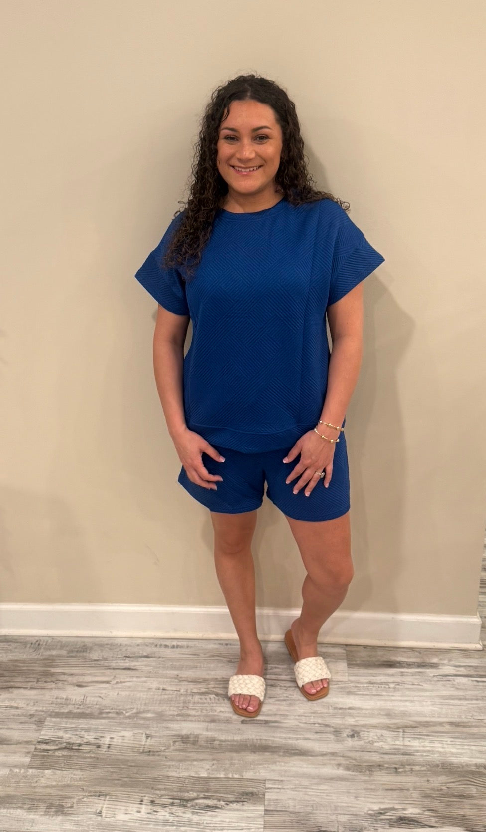 Debby Blue Ribbed Shorts Set