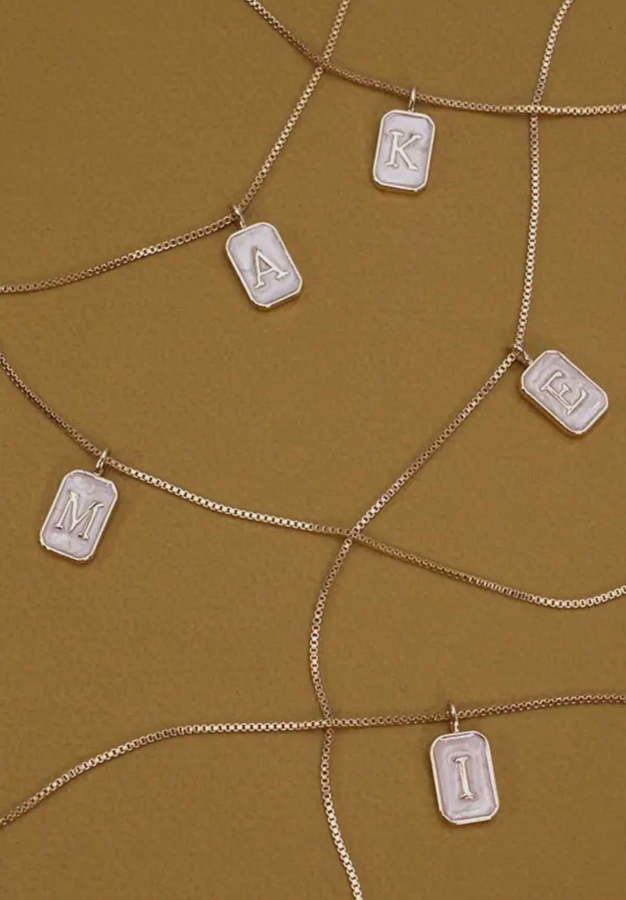 Monogram Initial Rectangle Pearly Charm Necklace