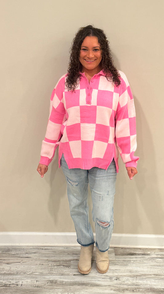 Pink Checkered Sweater