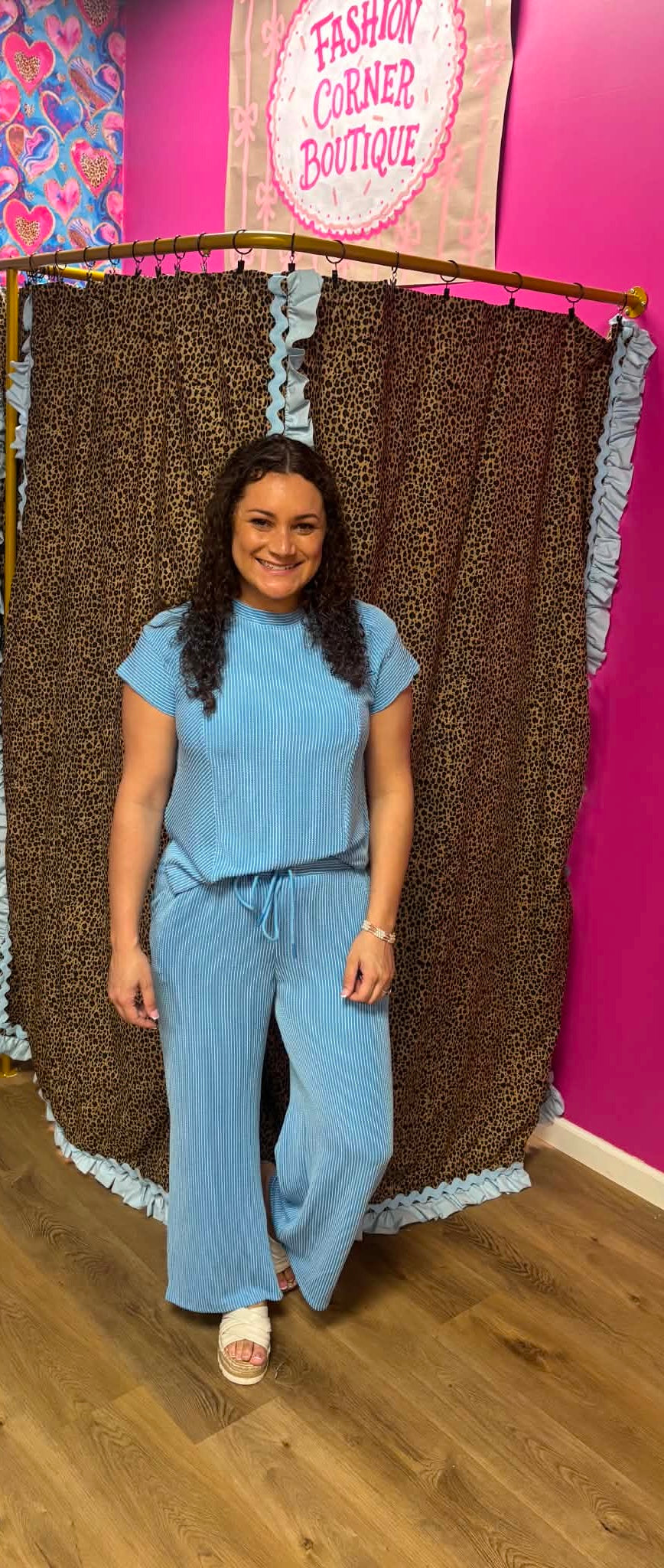 Sky Blue Ribbed Pants Set