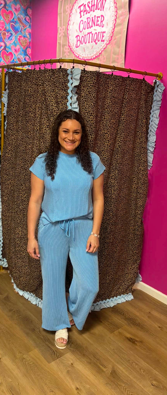 Sky Blue Ribbed Pants Set